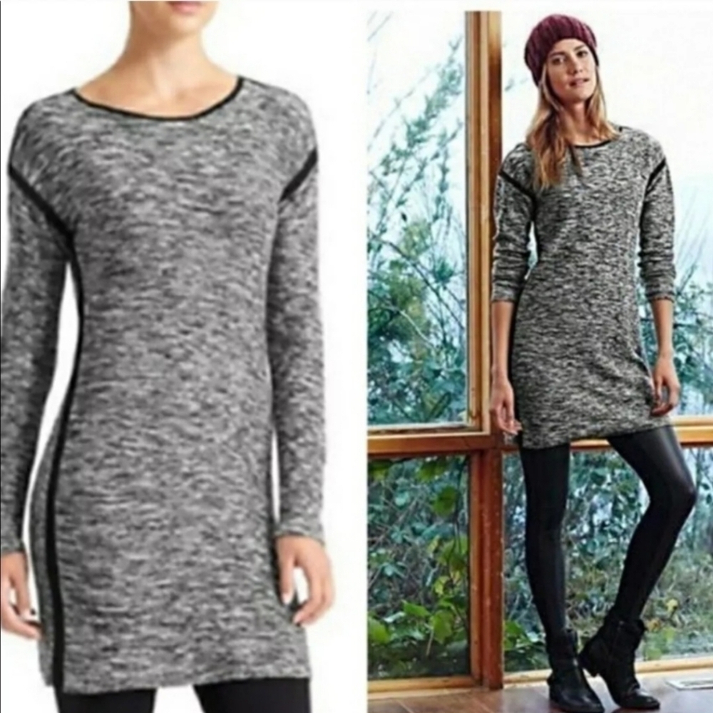 ATHLETA Retreat Sweater Dress Oreo Marled Black Long Sleeve Women Size Large